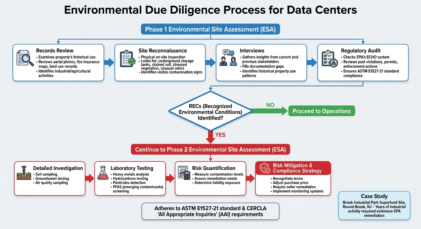 Environmental Due Diligence Process for Data Centers: Phase 1 and Phase 2 ESA Steps