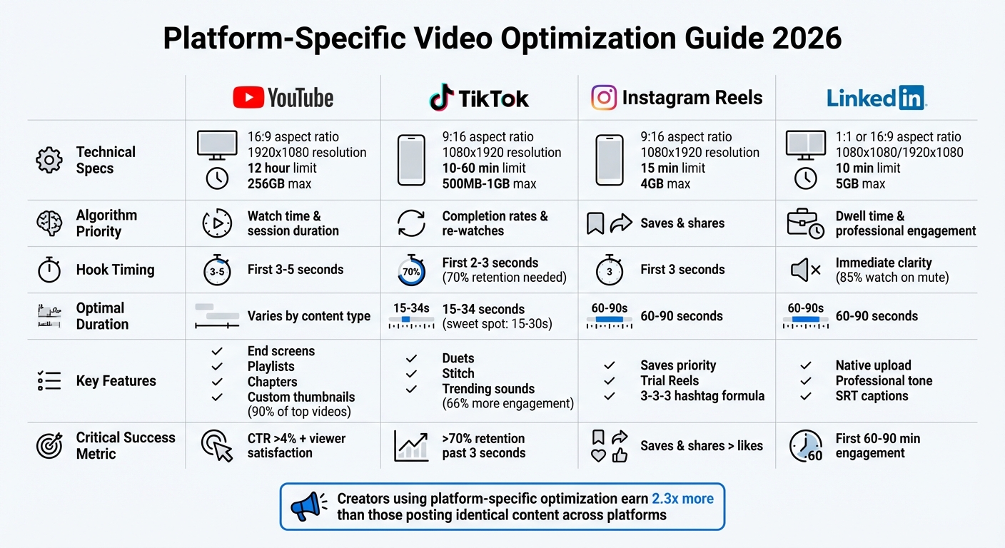 Platform-Specific Video Optimization Requirements: YouTube, TikTok, Instagram Reels & LinkedIn