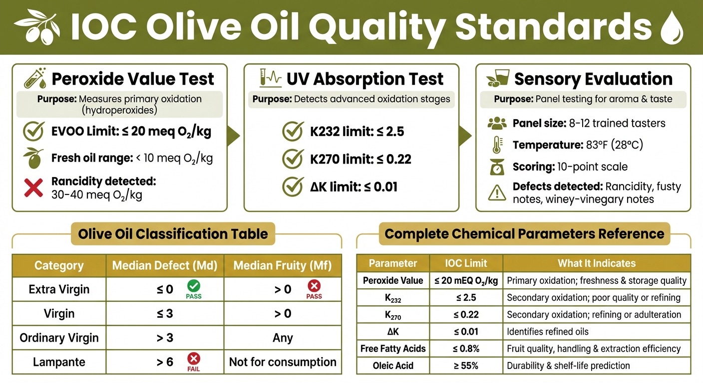 IOC Olive Oil Quality Standards: Chemical and Sensory Testing Parameters