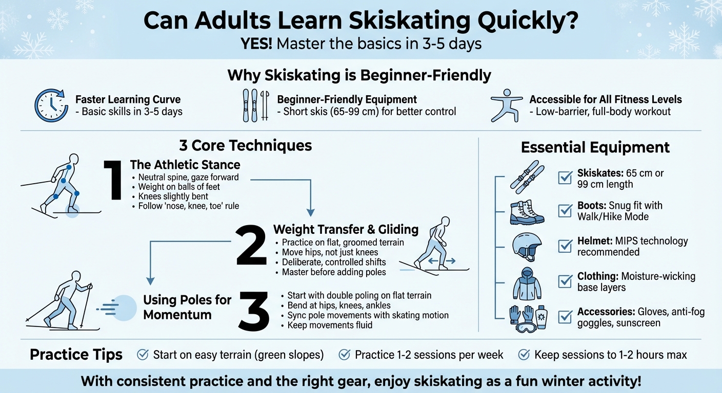 Adult Skiskating Learning Guide: 3 Core Techniques and Equipment Essentials
