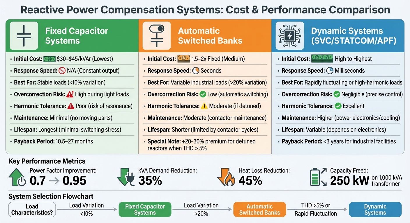 Reactive Power Compensation Systems: Cost and Performance Comparison