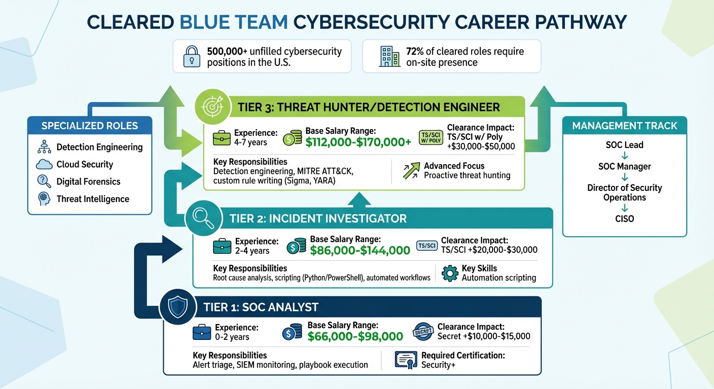 Cleared Blue Team Career Progression: Roles, Salaries, and Clearance Impact