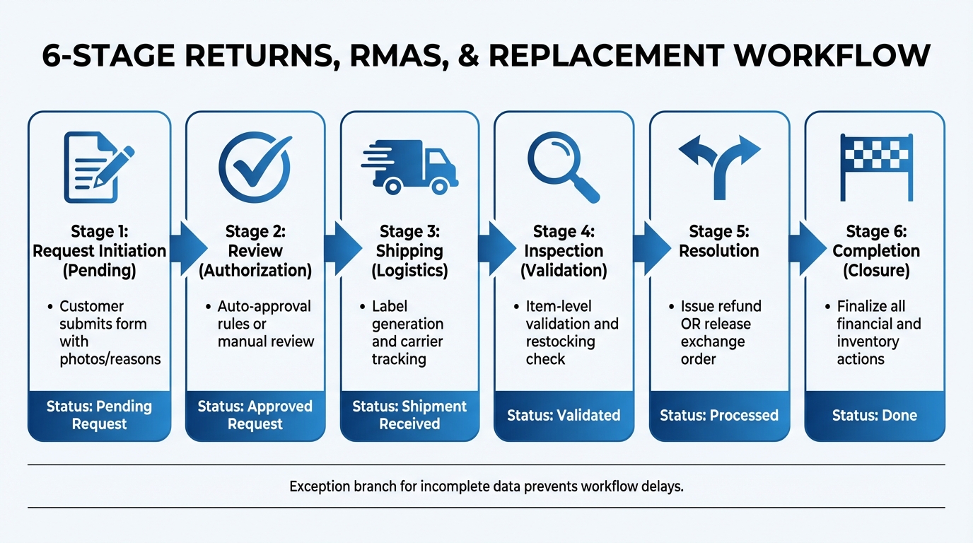 6-Stage Portal Workflow for Returns, RMAs, and Replacements