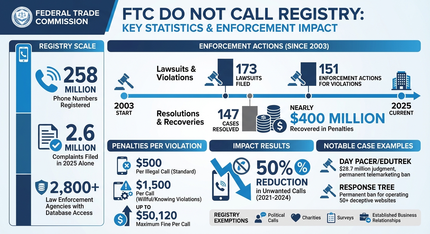 FTC Do Not Call Registry Enforcement Statistics and Impact 2003-2025