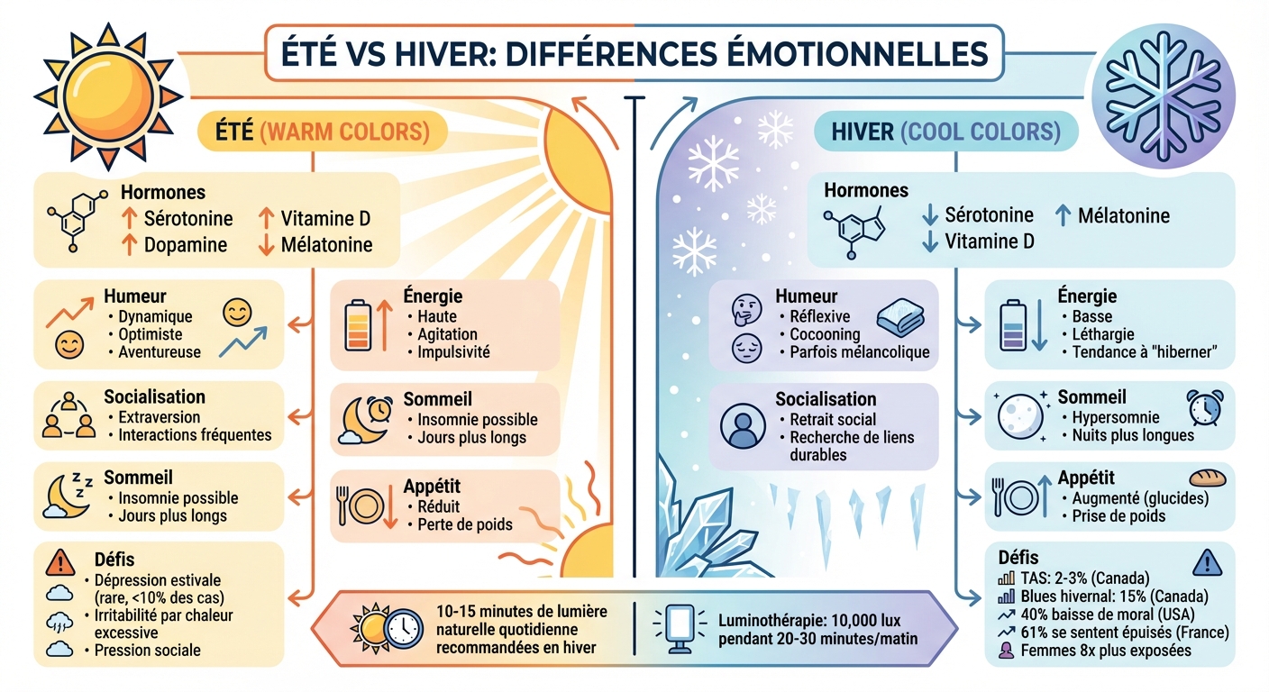 Été vs Hiver: Comparaison des Effets Émotionnels et Biologiques