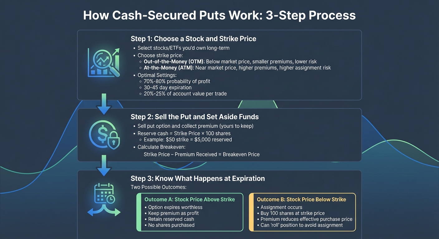 How Cash-Secured Puts Work: 3-Step Process and Outcomes
