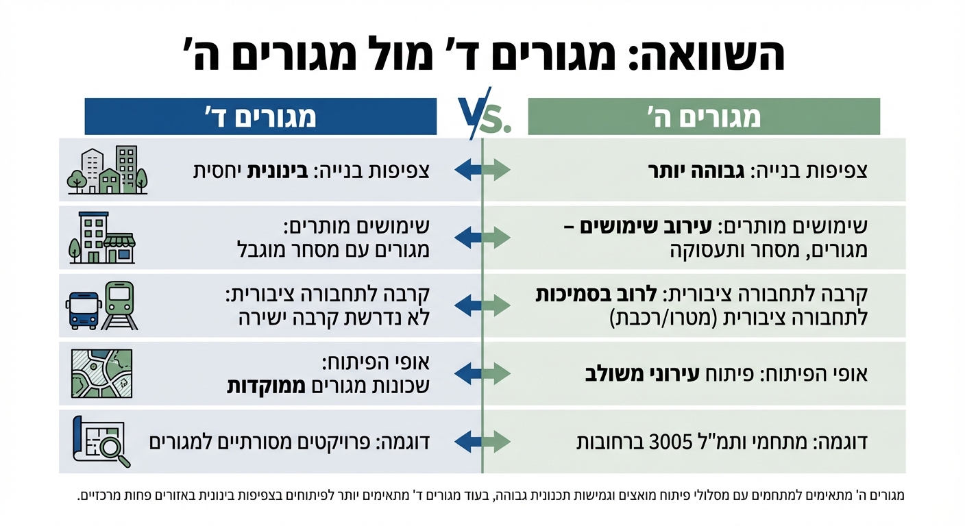 השוואה בין מגורים ד' למגורים ה' במתחמי ותמ