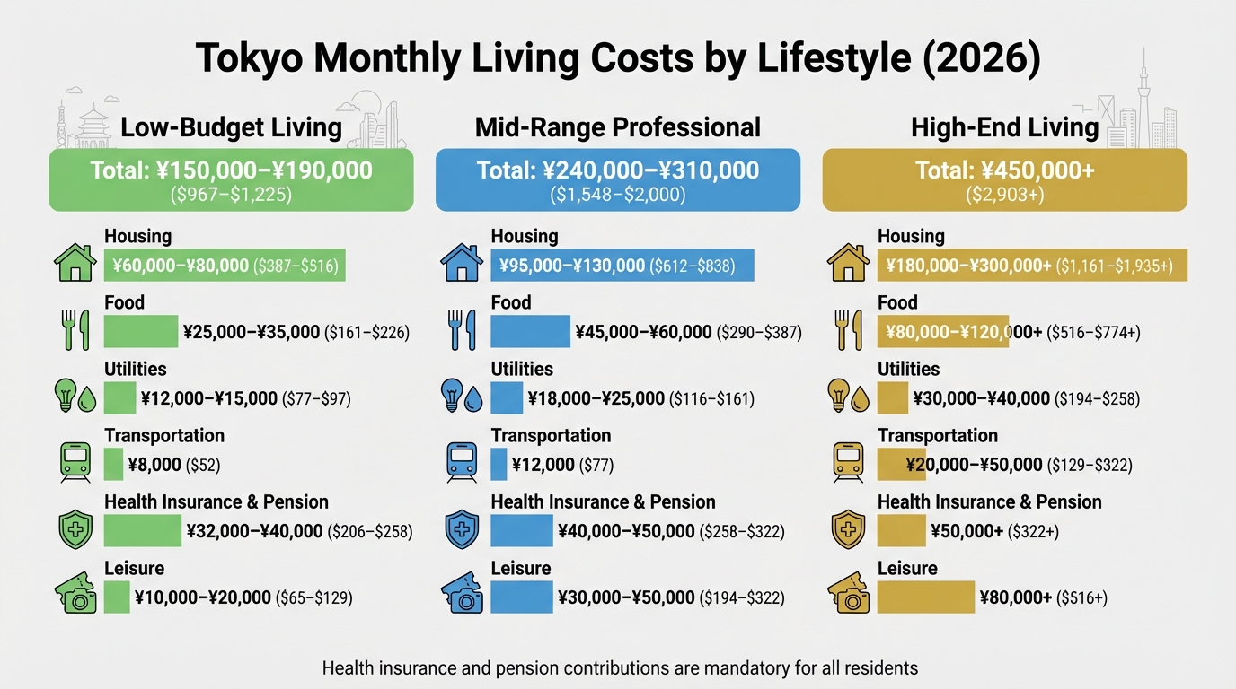 Tokyo Monthly Living Costs by Lifestyle: Budget Breakdown 2026
