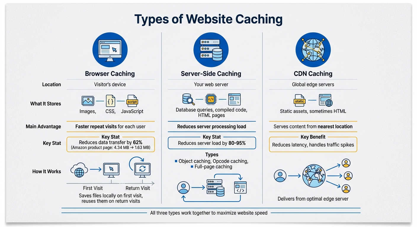 Three Types of Website Caching: Browser, Server, and CDN Comparison
