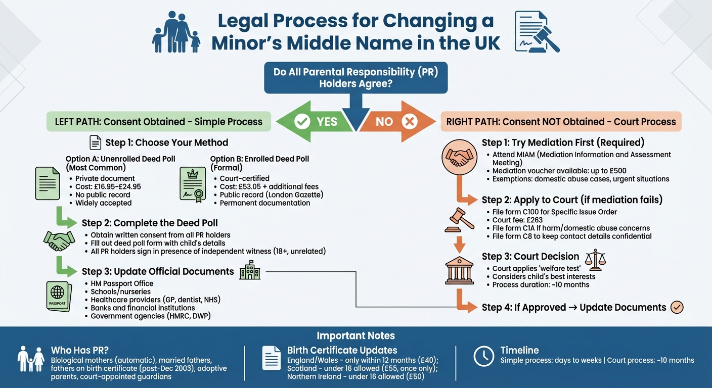 Step-by-step process for changing a minor's middle name in the UK