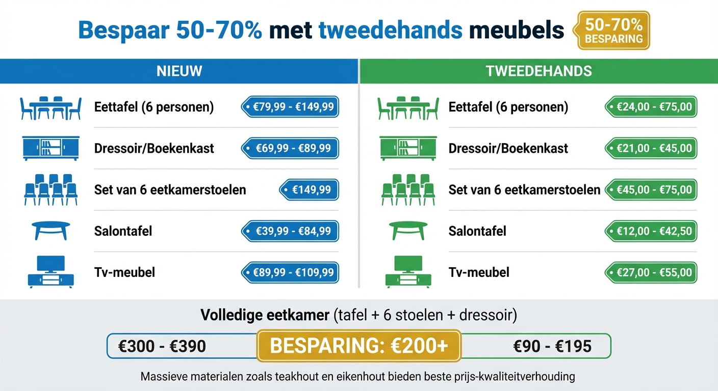 Prijsvergelijking nieuwe versus tweedehands meubels in België