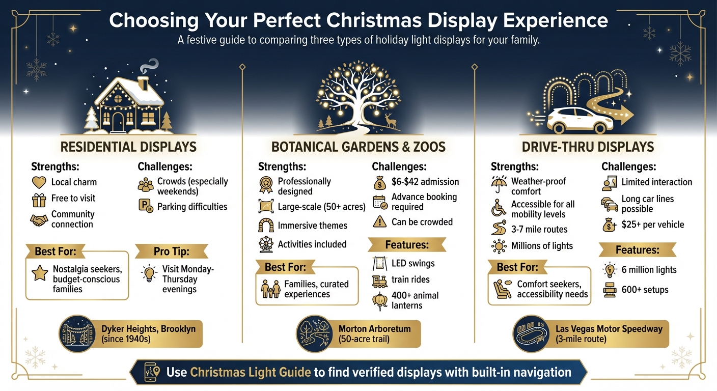 Christmas Display Types Comparison: Residential vs Botanical vs Drive-Thru