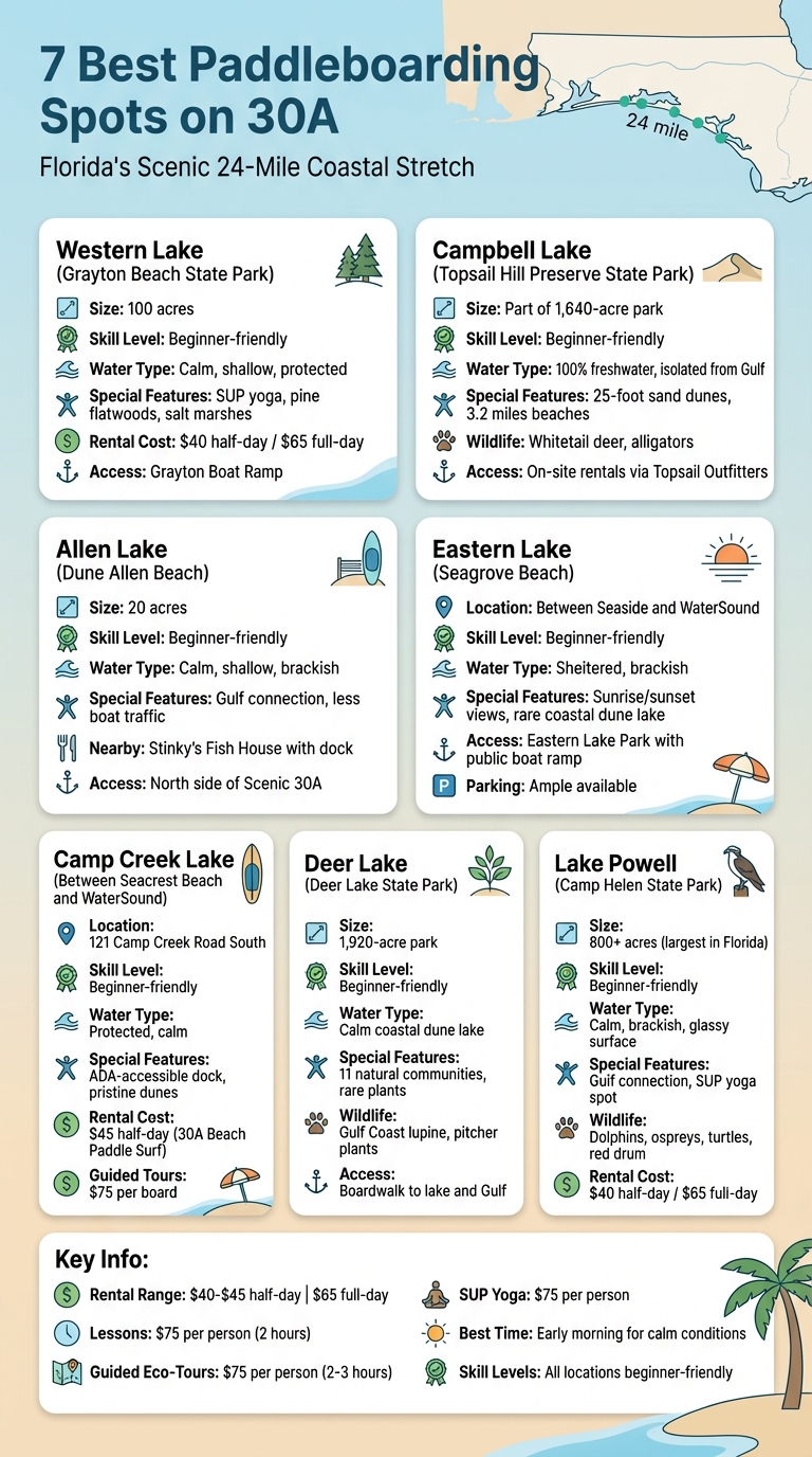 7 Best Paddleboarding Beaches on 30A Florida - Quick Comparison Guide