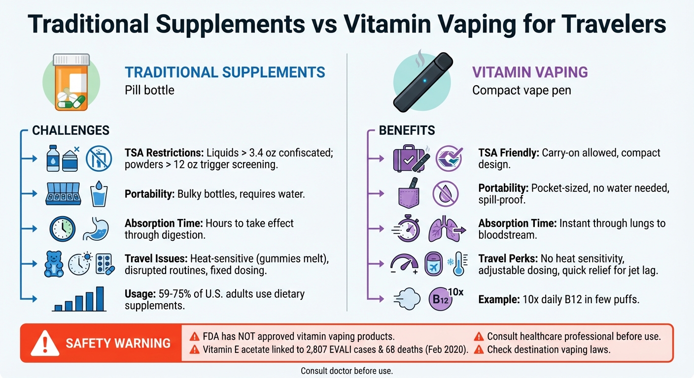 Traditional Supplements vs Vitamin Vaping for Travelers Comparison