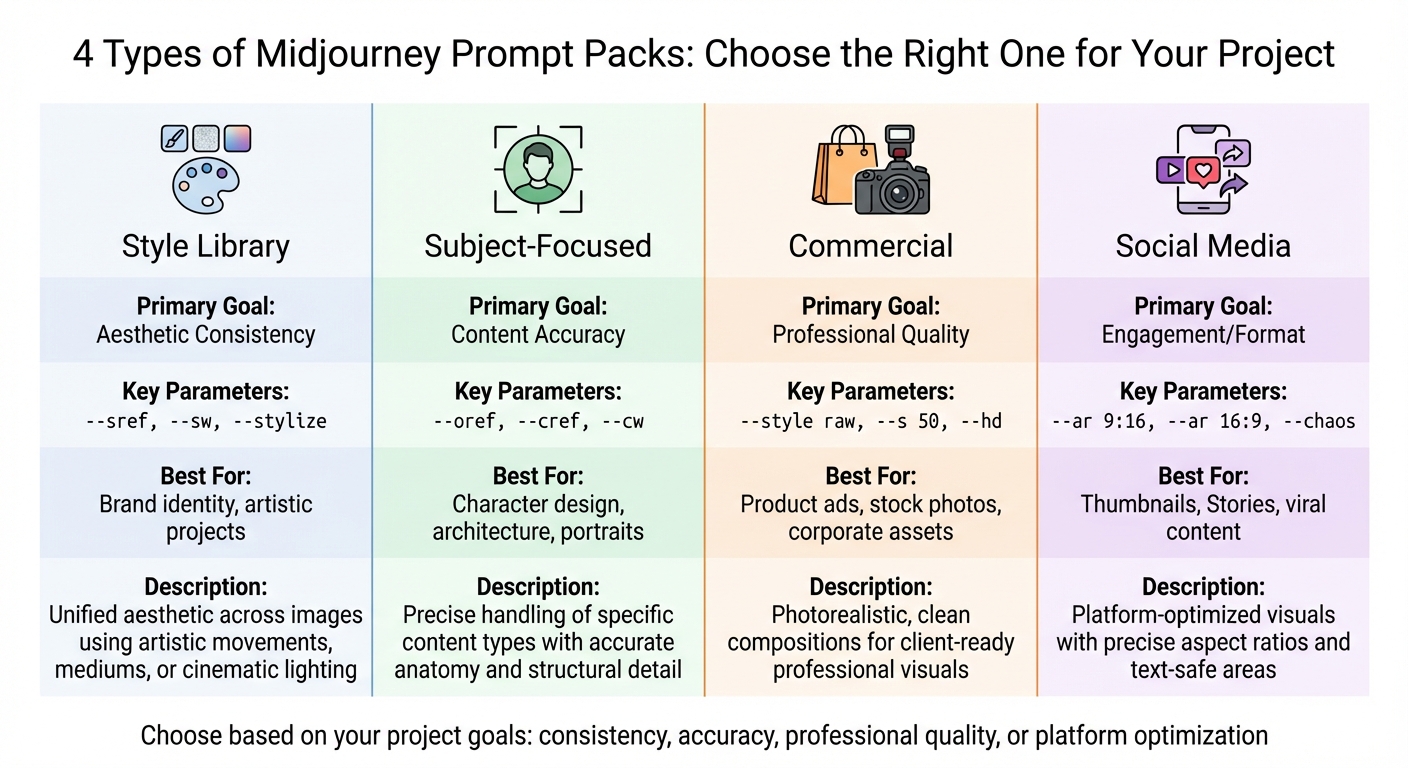 Midjourney Prompt Pack Types Comparison: Features and Best Use Cases