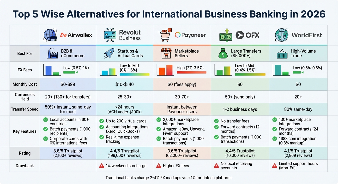 Wise Alternatives Comparison: Features, Fees and Best Use Cases for International Business Banking 2026