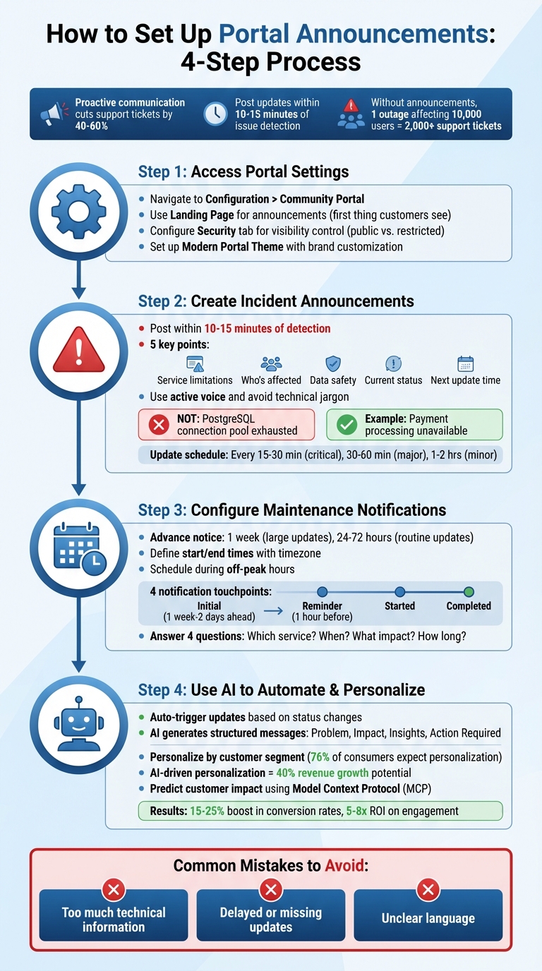 4-Step Process for Setting Up Portal Announcements for Incidents and Maintenance