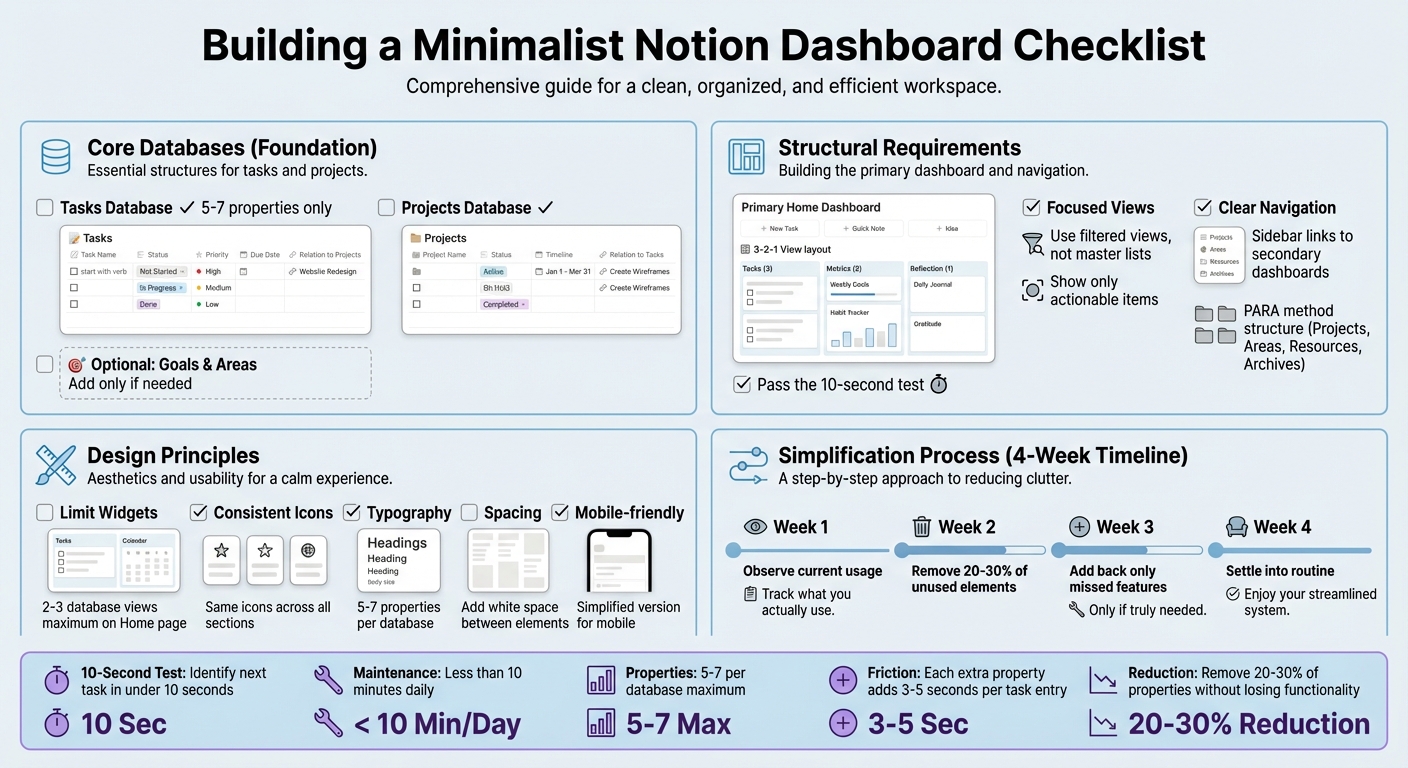 Minimalist Notion Dashboard Setup Checklist