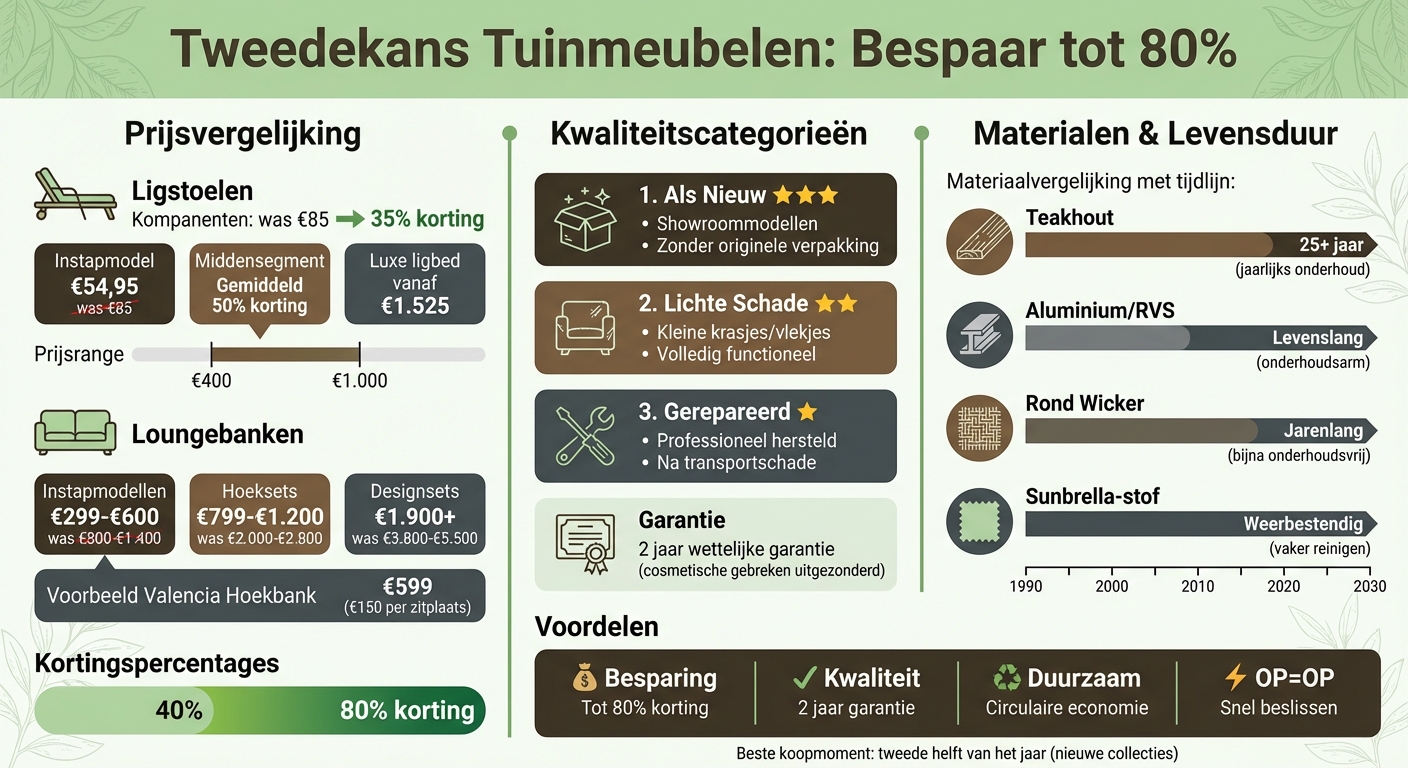 Tweedekans tuinmeubelen: prijzen, kortingen en materialen vergelijking