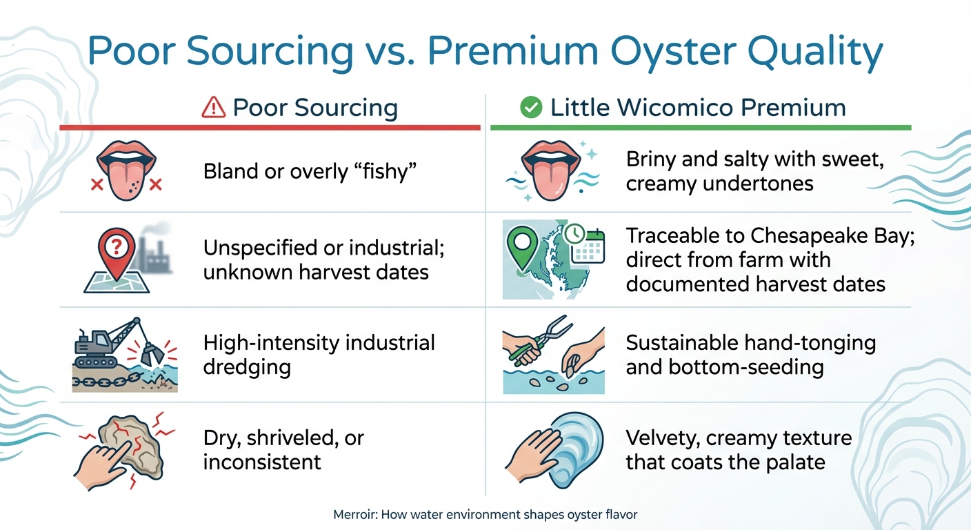 Poor vs Premium Oyster Sourcing Comparison Chart