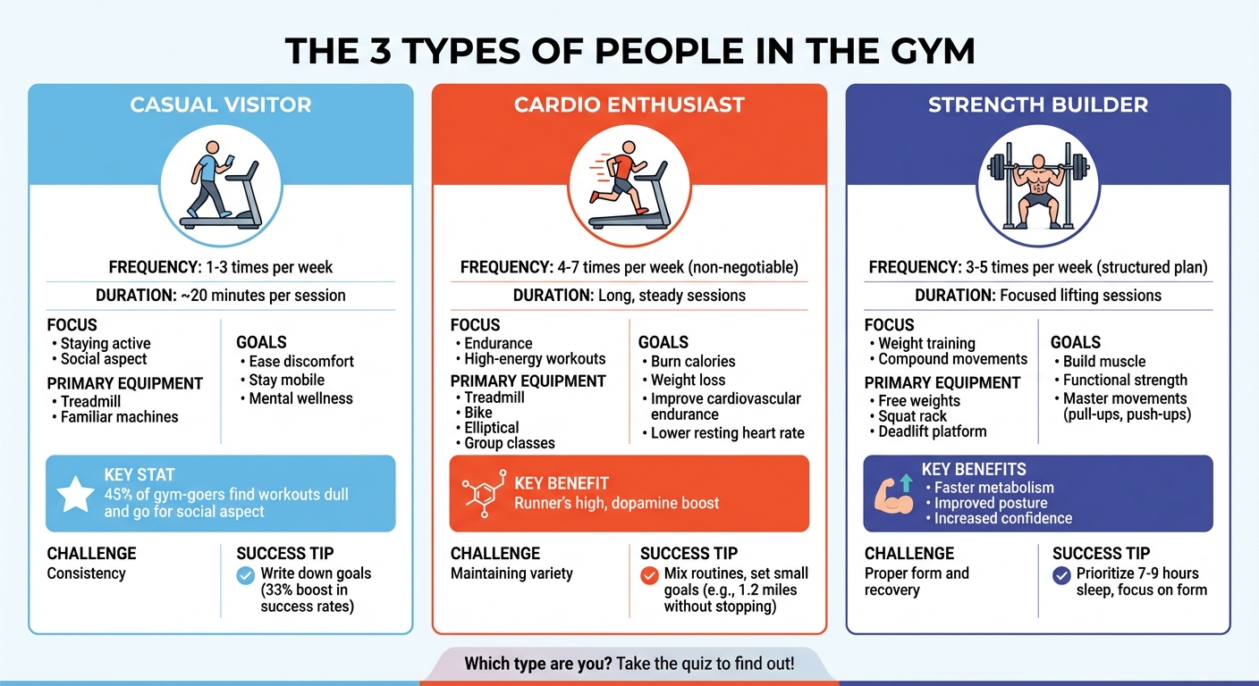 3 Types of Gym-Goers: Habits, Goals, and Workout Styles Comparison