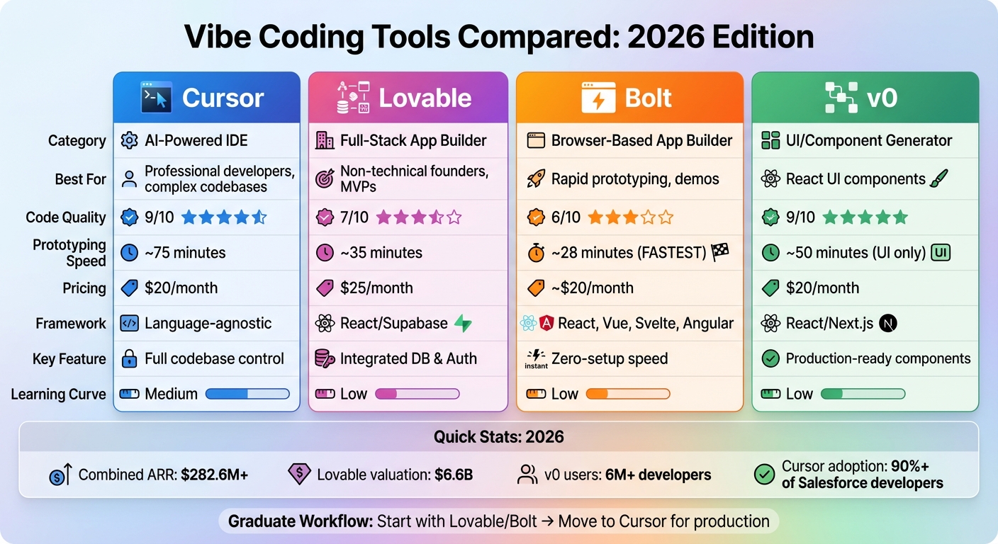 Cursor vs Lovable vs Bolt vs v0: AI Coding Tools Comparison 2026