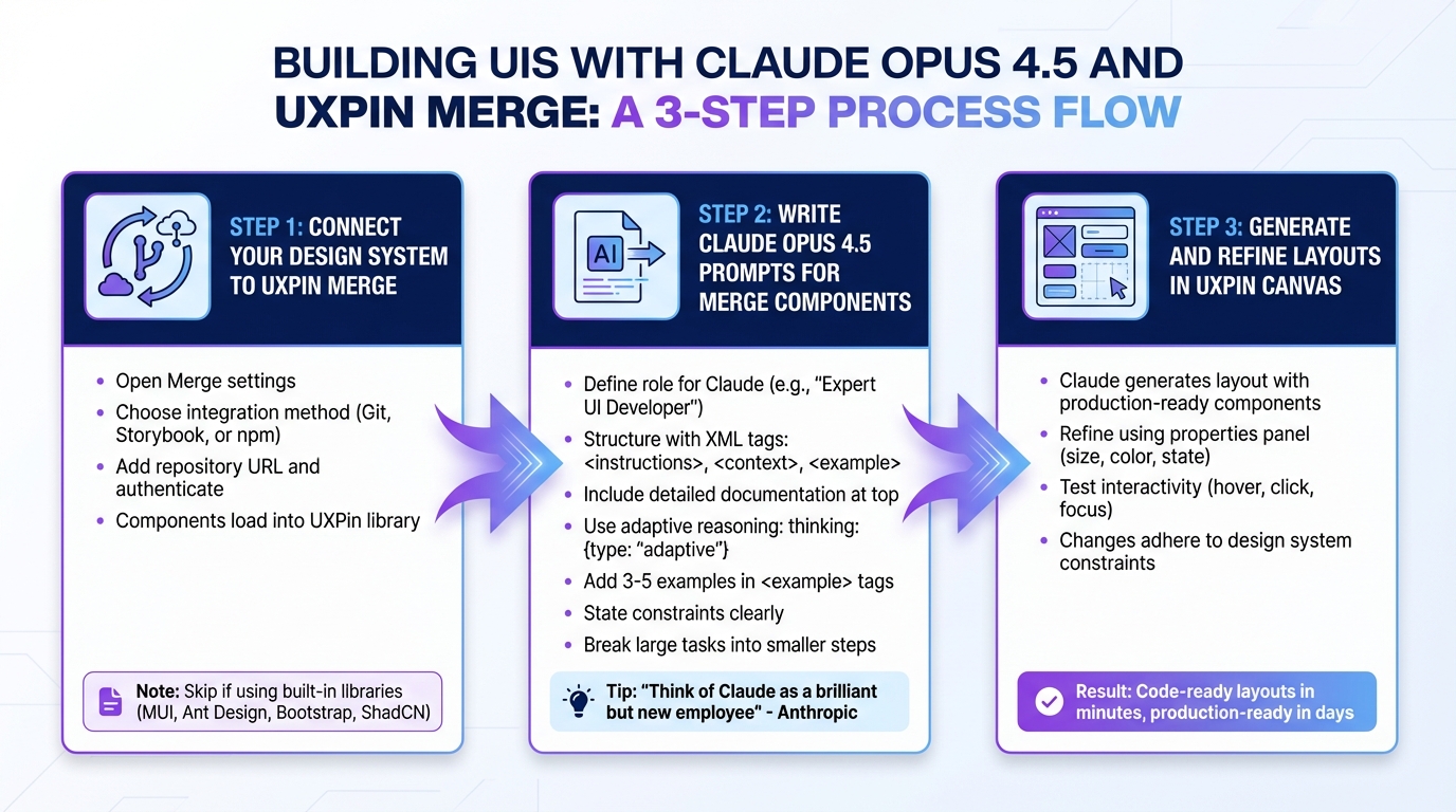 3-Step Process to Build Production-Ready UIs with Claude Opus 4.5 and UXPin Merge