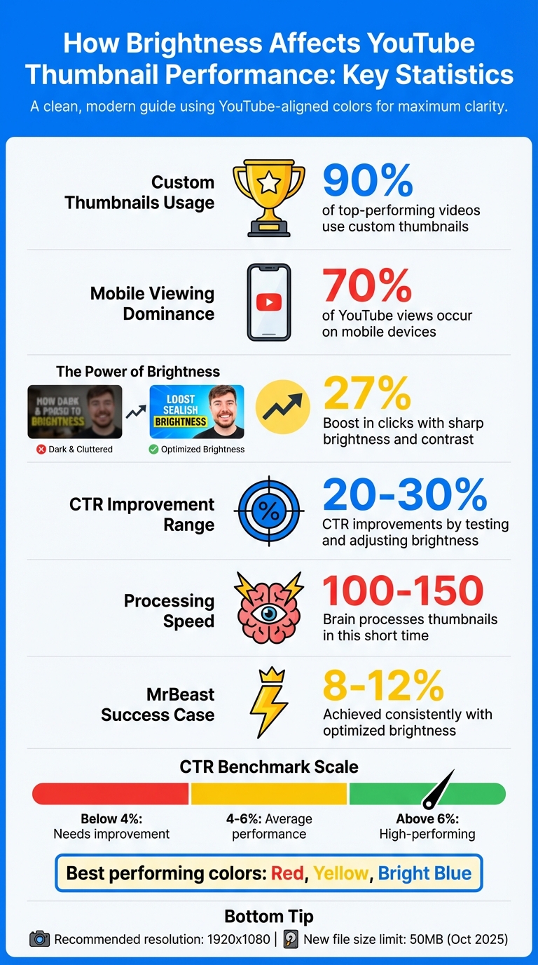 YouTube Thumbnail Brightness Statistics and Performance Metrics