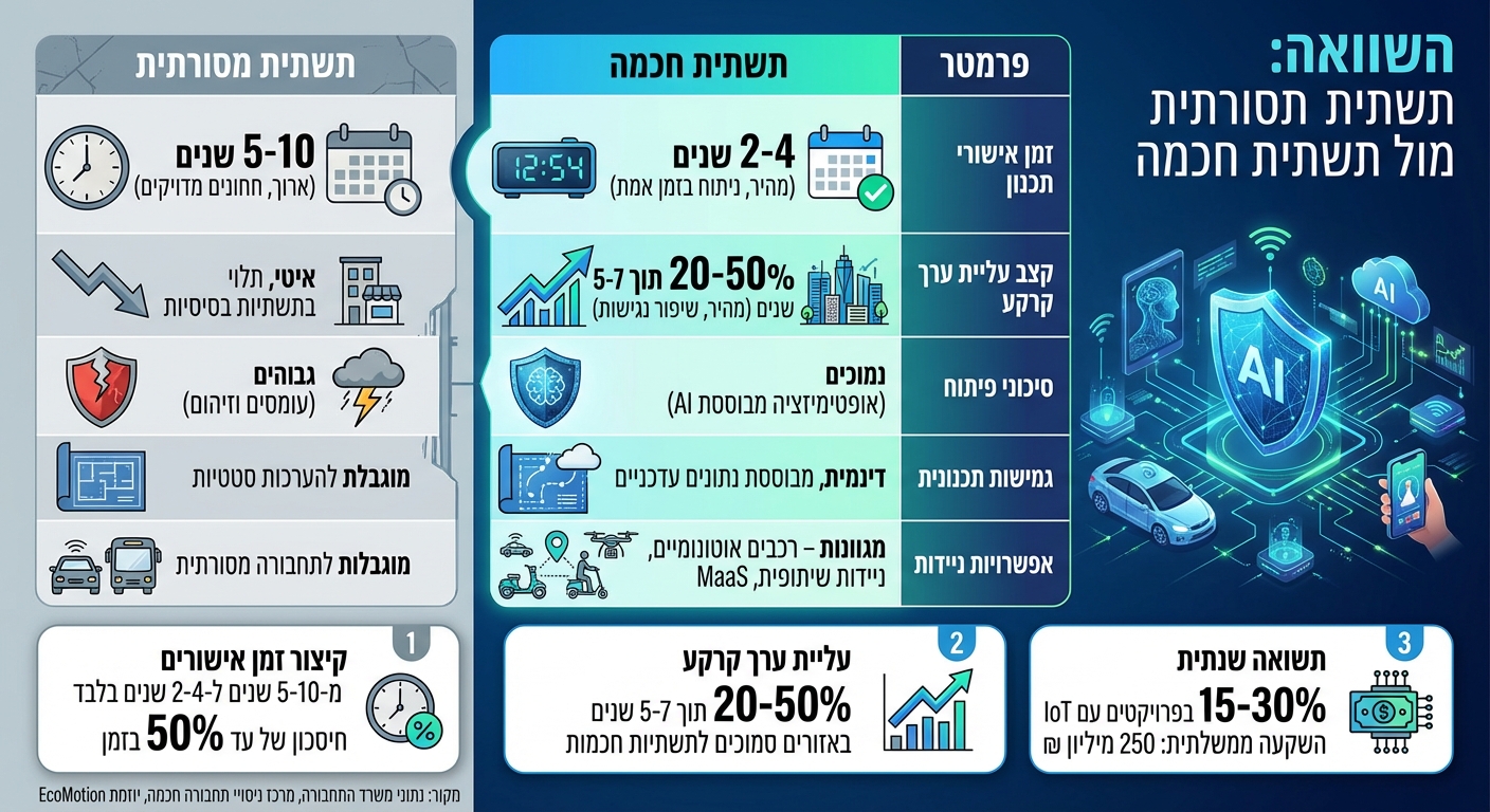 השוואת תשתיות תחבורה מסורתיות לחכמות: זמנים, ערך ותשואות