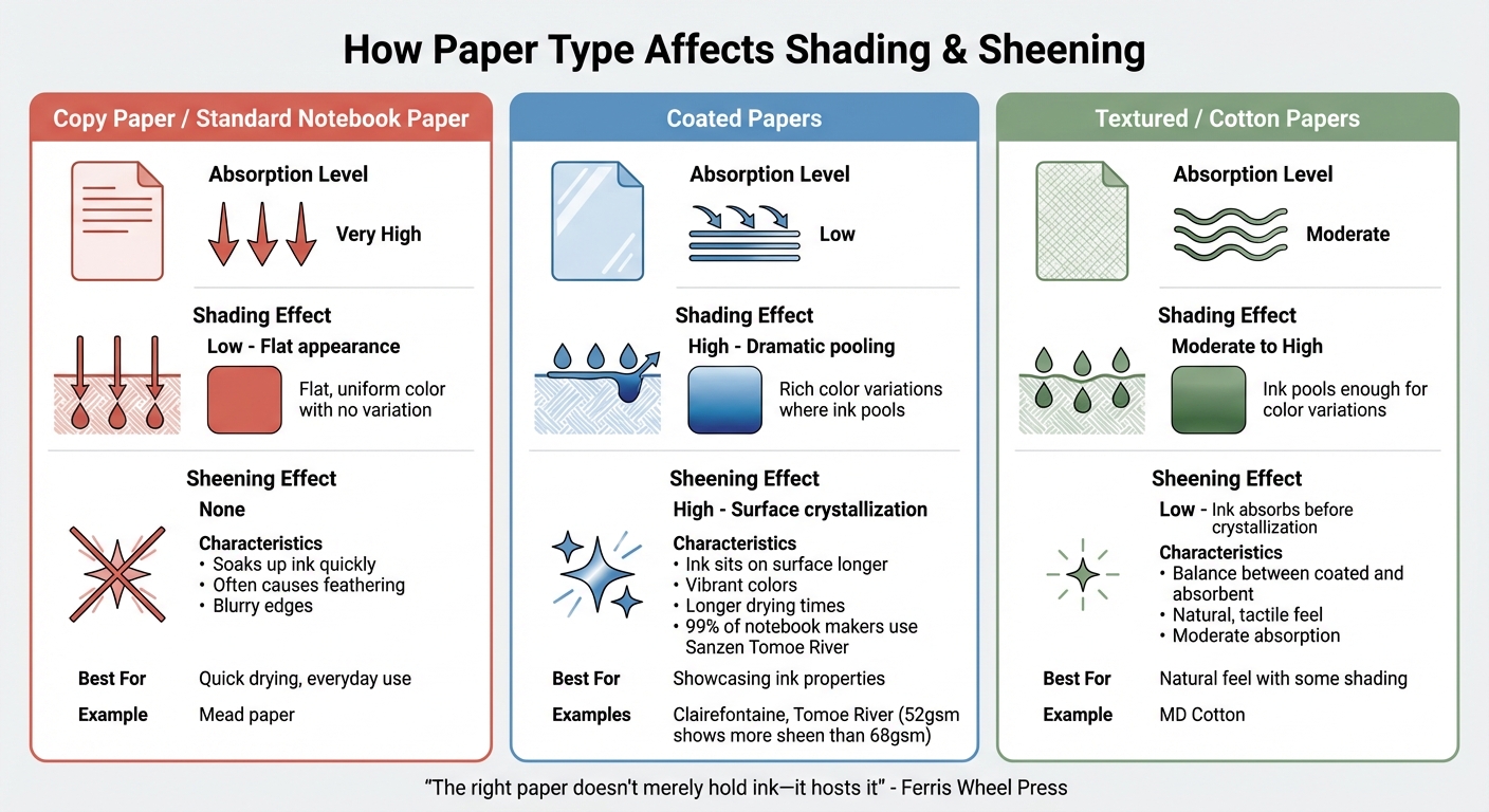 How Different Paper Types Affect Fountain Pen Ink Shading and Sheening