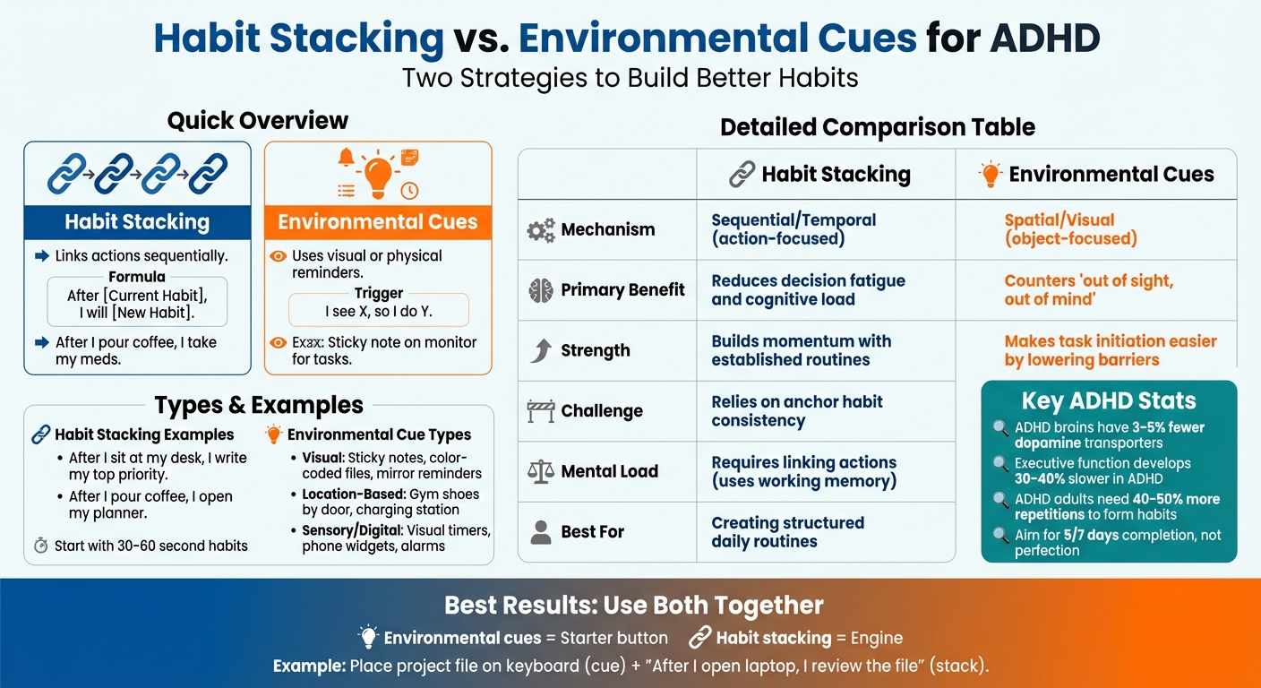 Habit Stacking vs Environmental Cues for ADHD: Complete Comparison Guide