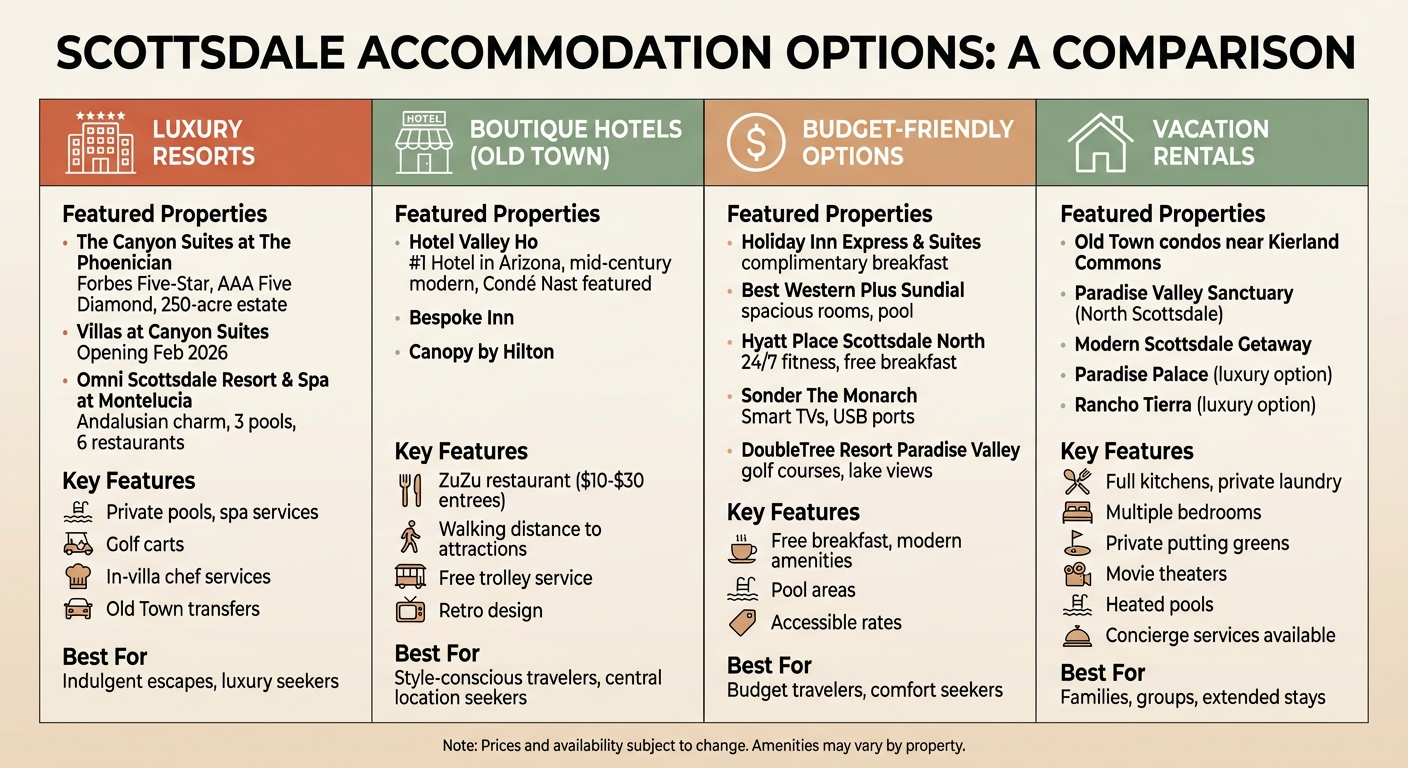 Scottsdale Accommodation Options: Luxury Resorts vs Boutique Hotels vs Budget Stays vs Vacation Rentals