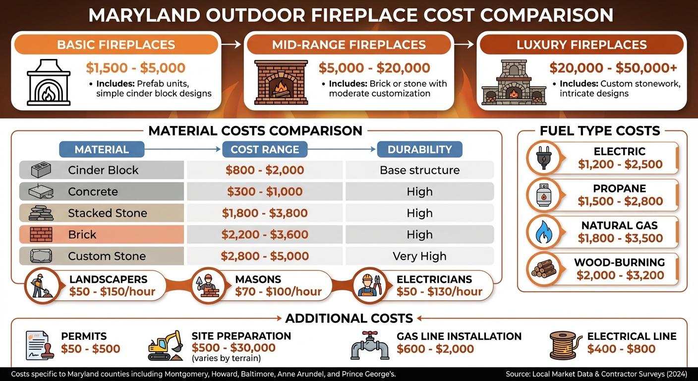 Maryland Outdoor Fireplace Cost Breakdown by Type and Materials