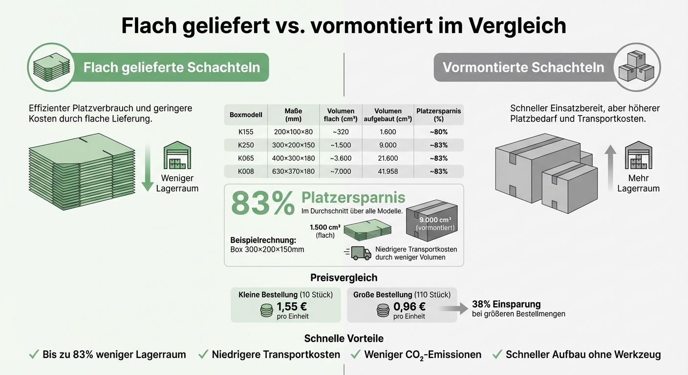 Flach gelieferte vs. vormontierte Faltschachteln: Platzersparnis und Kostenvergleich