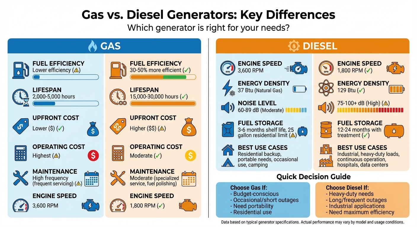 Gas vs Diesel Generators: Complete Comparison Chart