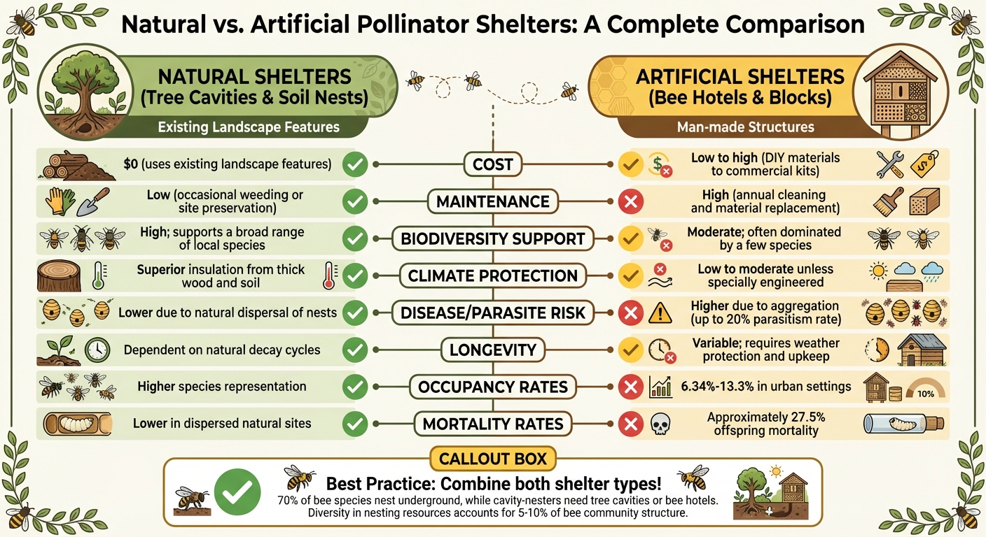 Natural vs Artificial Pollinator Shelters Comparison Chart