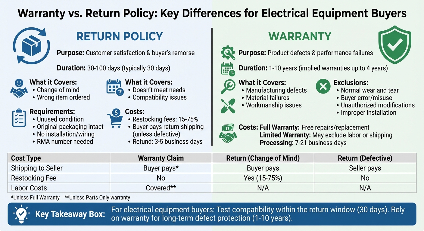 Warranty vs Return Policy Comparison Chart for Electrical Equipment