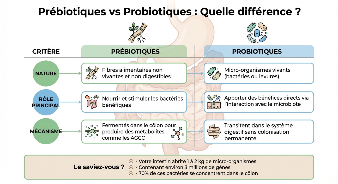 Prébiotiques vs Probiotiques : Différences et Rôles dans le Microbiote