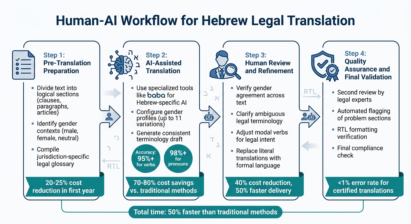 Four-Step Hebrew Legal Translation Workflow Combining AI and Human Expertise