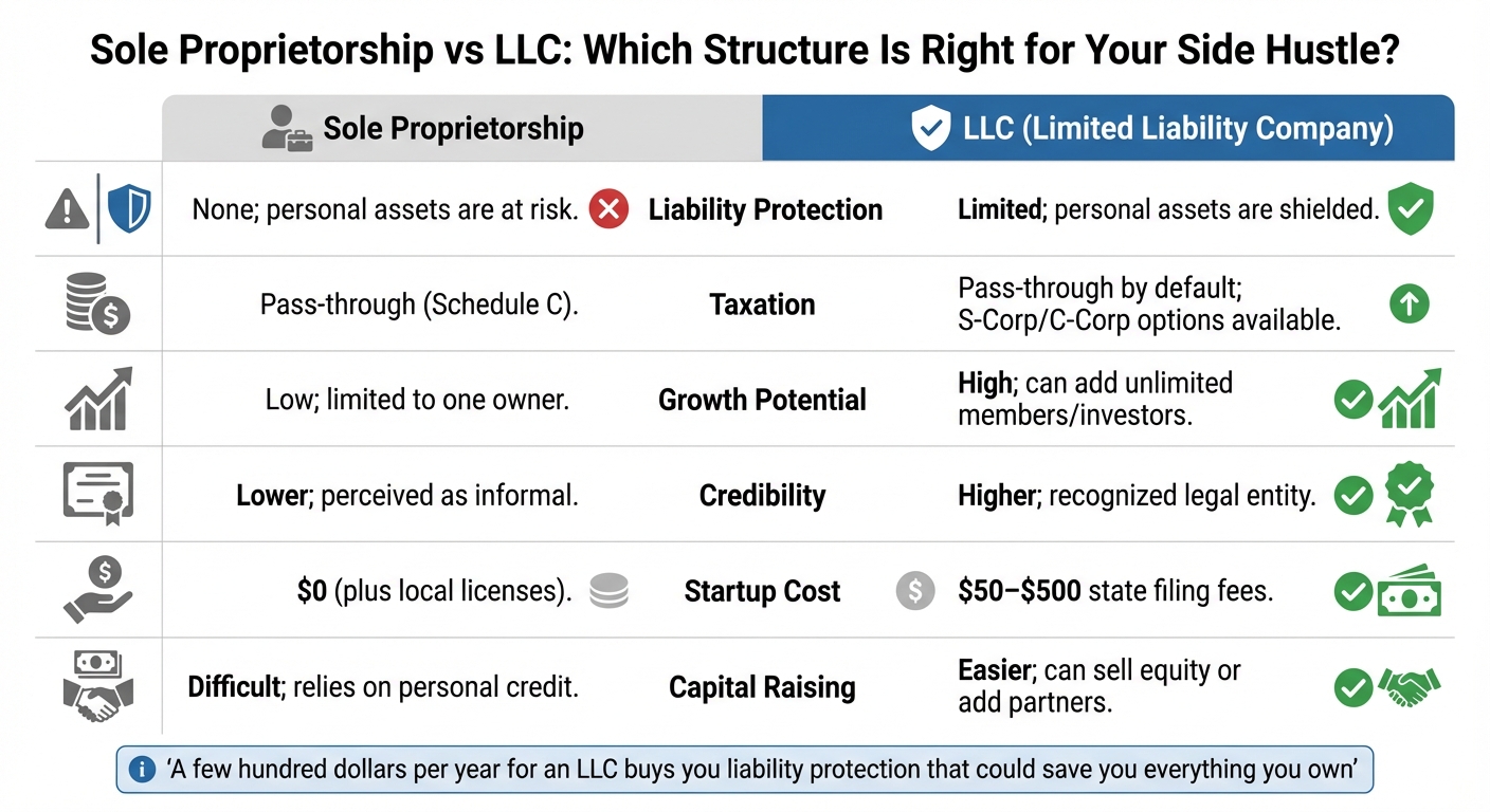 Sole Proprietorship vs LLC Comparison Chart