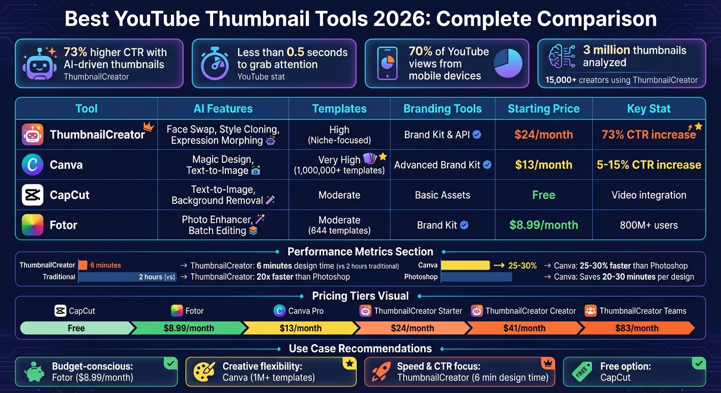 YouTube Thumbnail Tools Comparison 2026: Features, Pricing & Performance