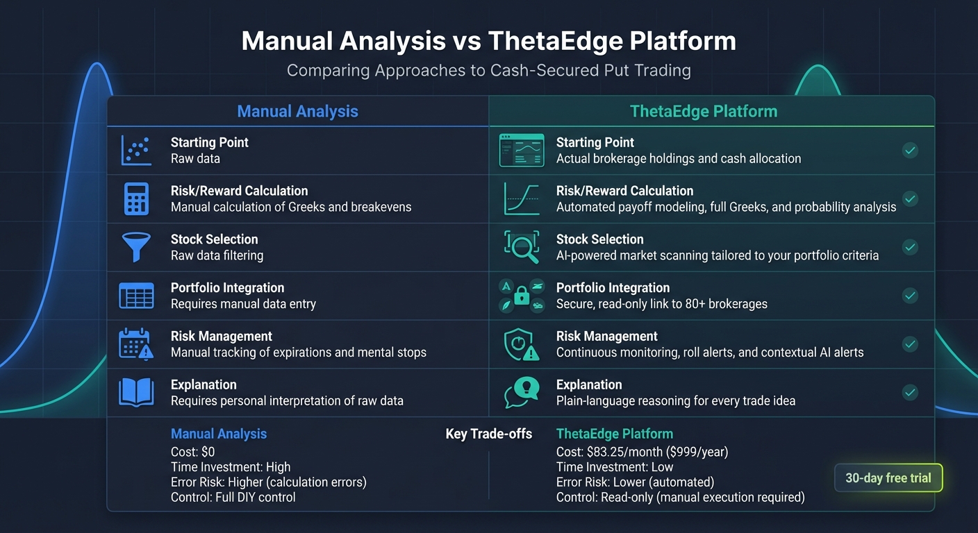 Manual vs ThetaEdge Cash-Secured Put Analysis Comparison