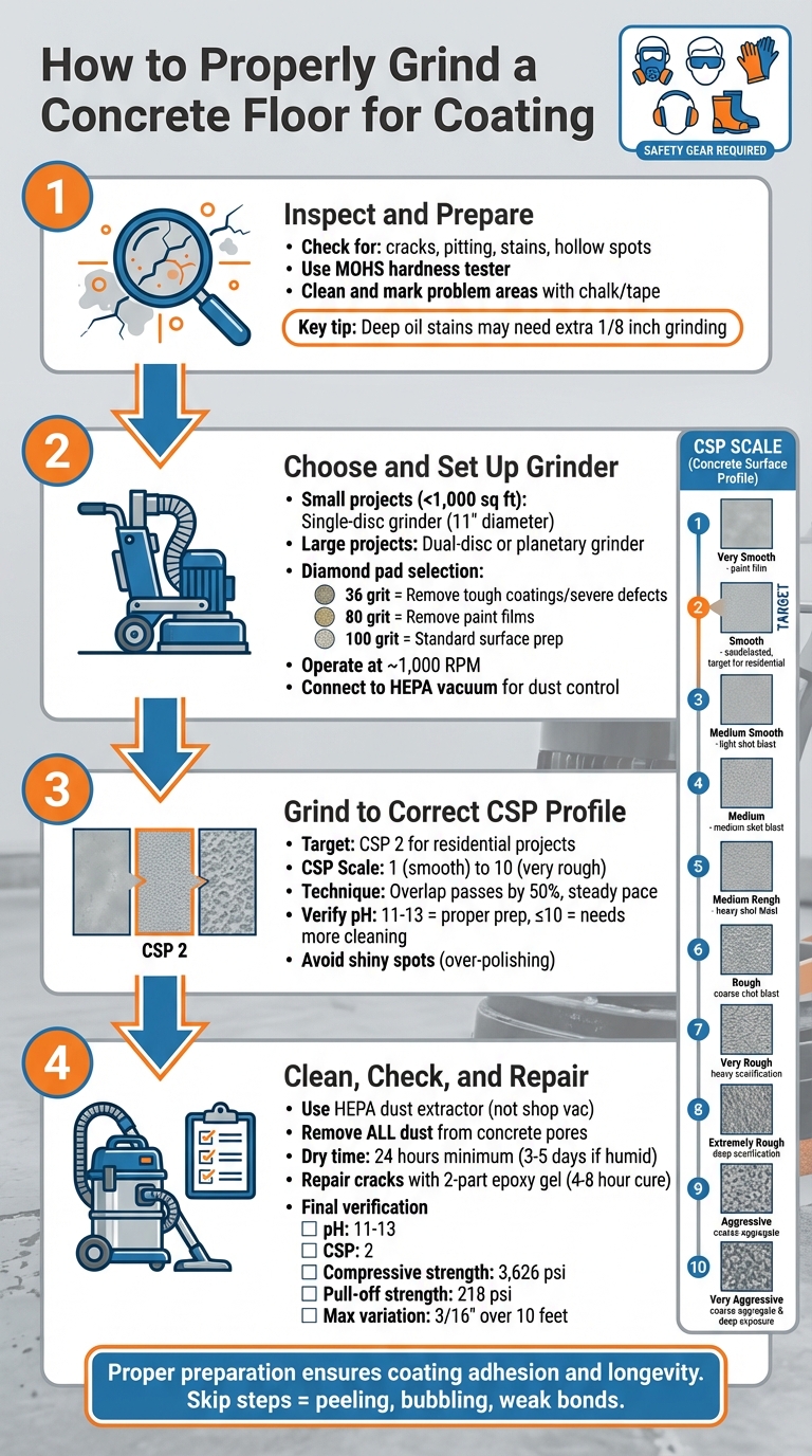 How To Properly Grind A Concrete Floor To Prep For Coating 5 4-Step Concrete Floor Grinding Process For Coating Preparation