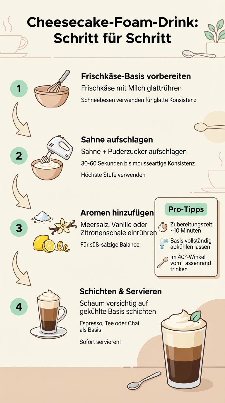 Cheesecake-Foam-Drink Zubereitung: 4 Schritte zum perfekten Getränk