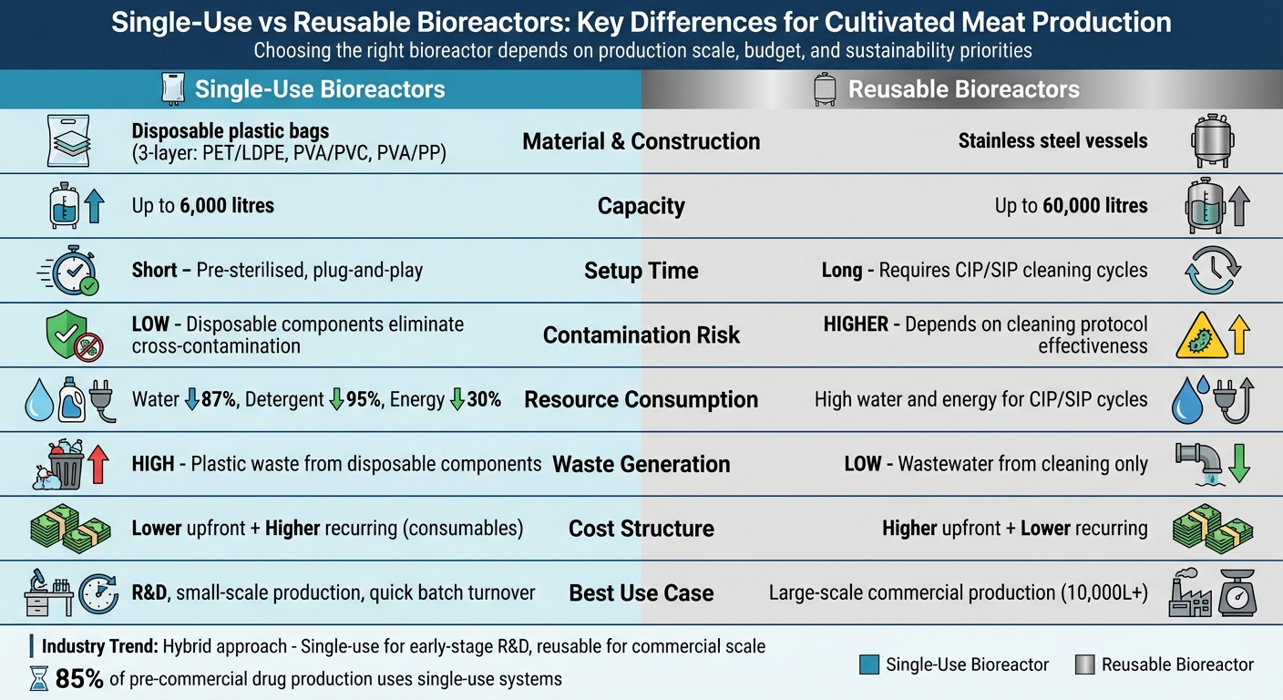 Single-Use vs Reusable Bioreactors Comparison for Cultivated Meat Production