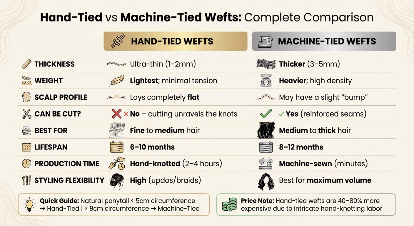 Hand-Tied vs Machine-Tied Hair Wefts Comparison Chart