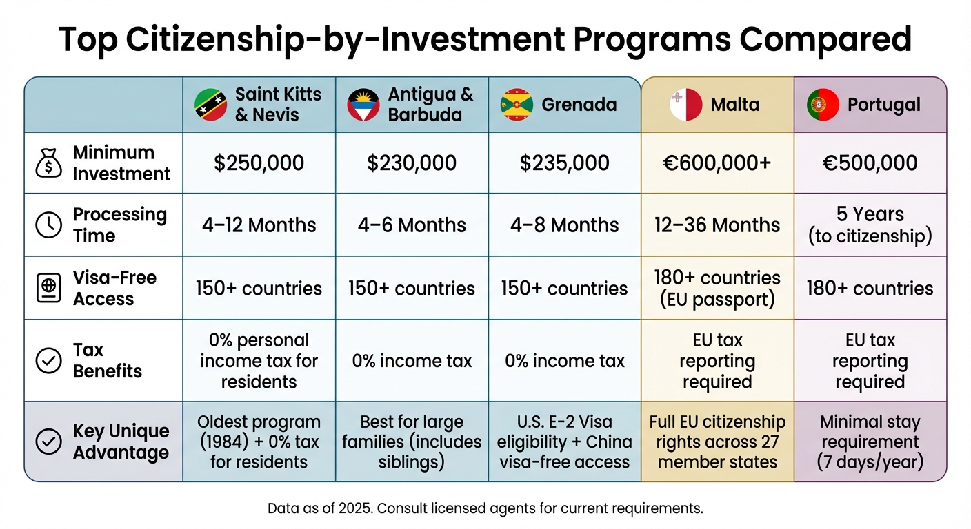 Citizenship by Investment Programs Comparison: Cost, Processing Time and Benefits