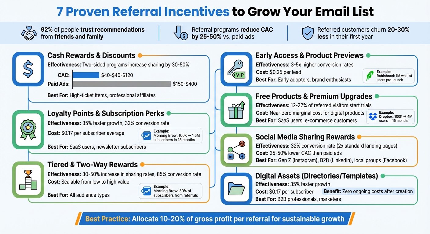7 Referral Incentive Types: Effectiveness and Cost Comparison for Email List Growth