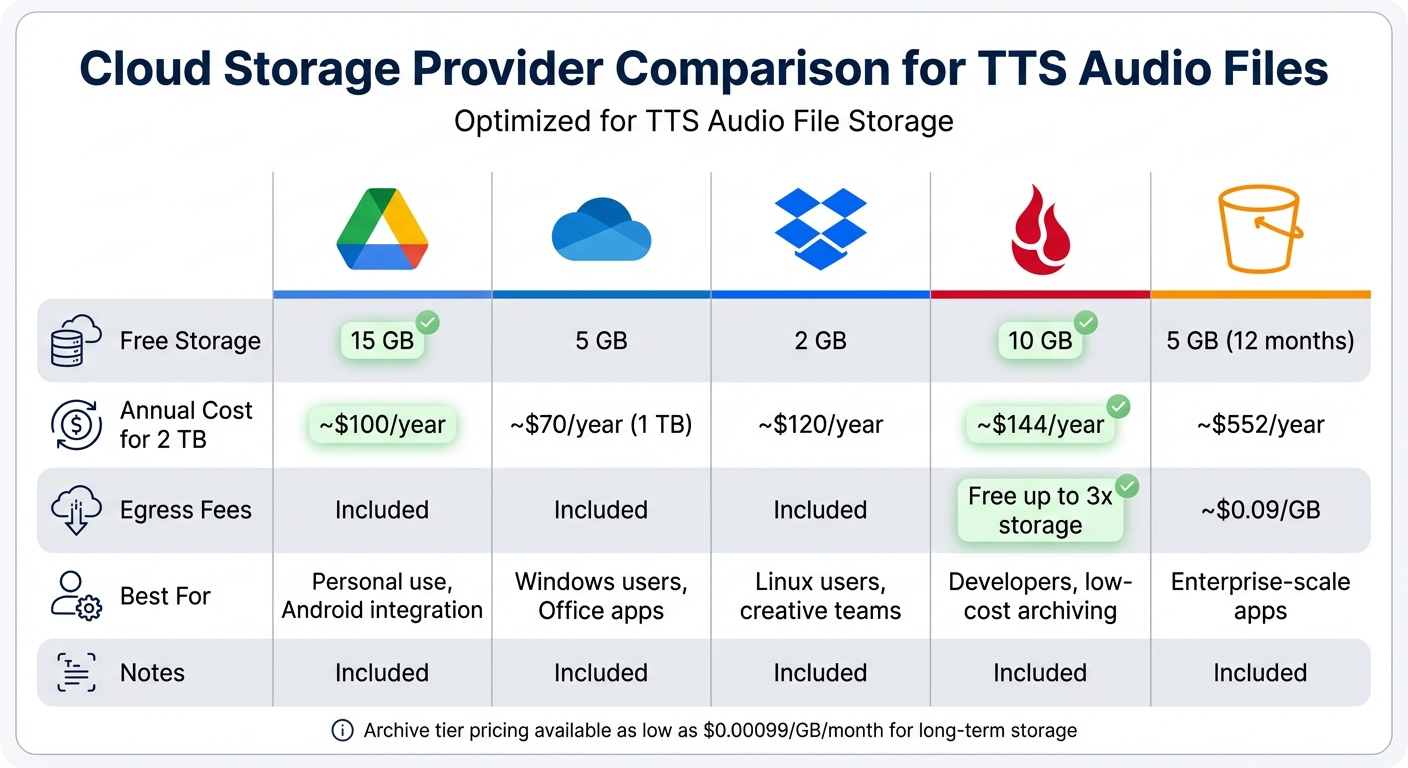 Cloud Storage Provider Comparison for TTS Audio Files