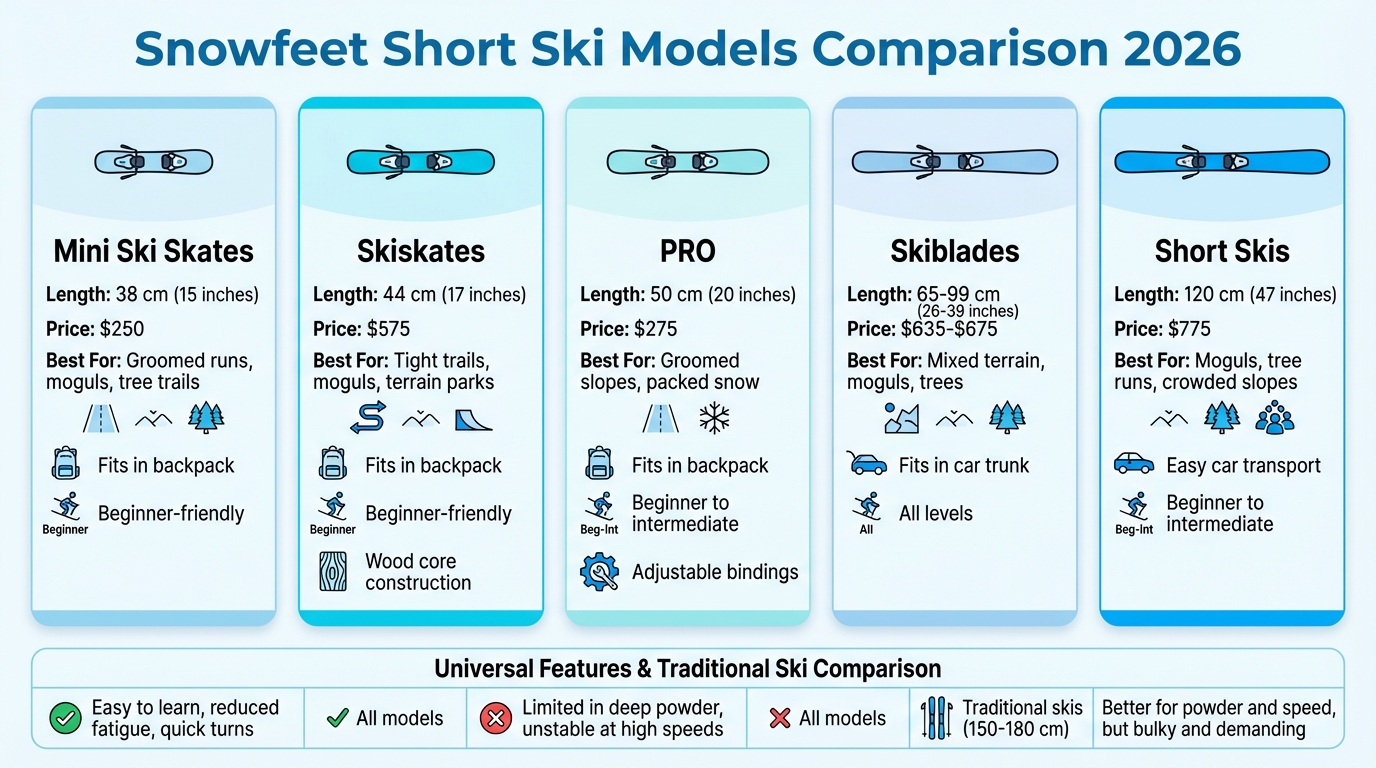 Snowfeet Short Ski Models Comparison: Length, Price, and Best Use Cases